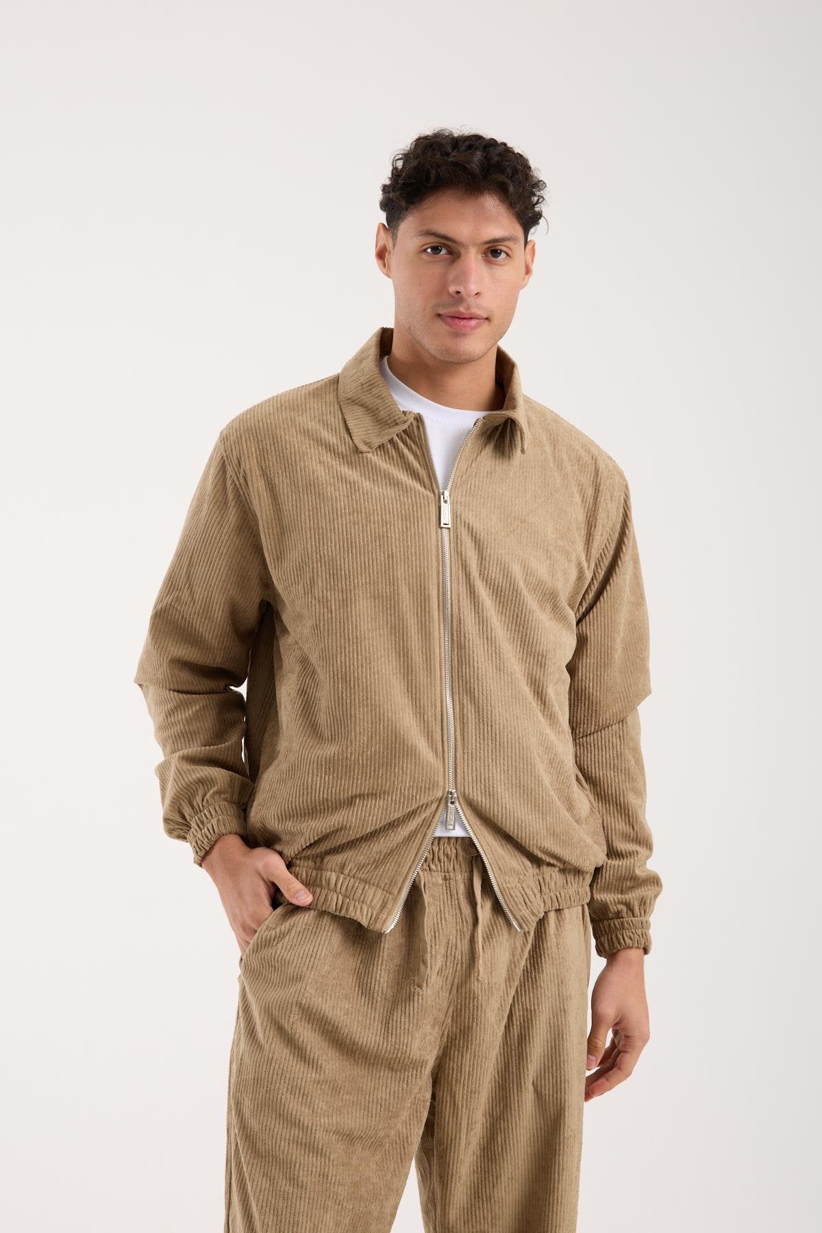 X-2037 Men’s Brown Velour Zip Jacket & Matching Trousers Set