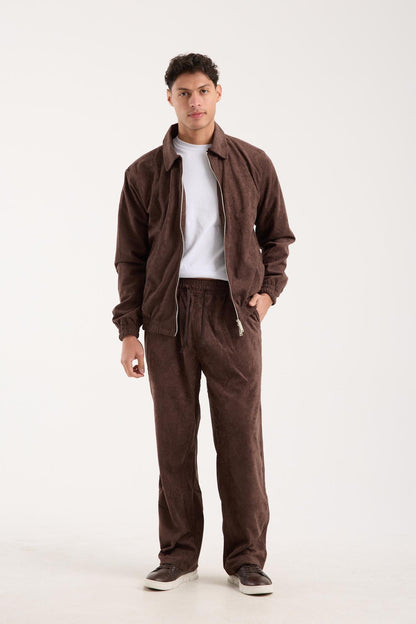 X-2037 Men’s Velour Zip Jacket & Matching Trousers Set – Brown
