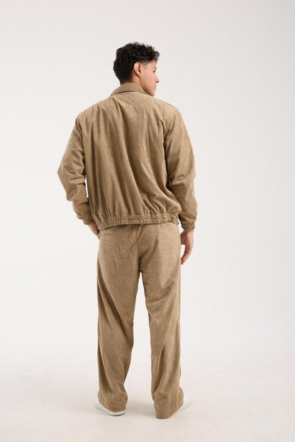 X-2037 Men’s Brown Velour Zip Jacket & Matching Trousers Set