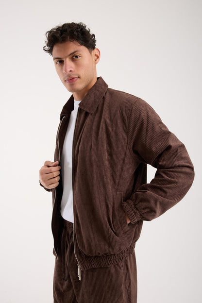 X-2037 Men’s Velour Zip Jacket & Matching Trousers Set – Brown