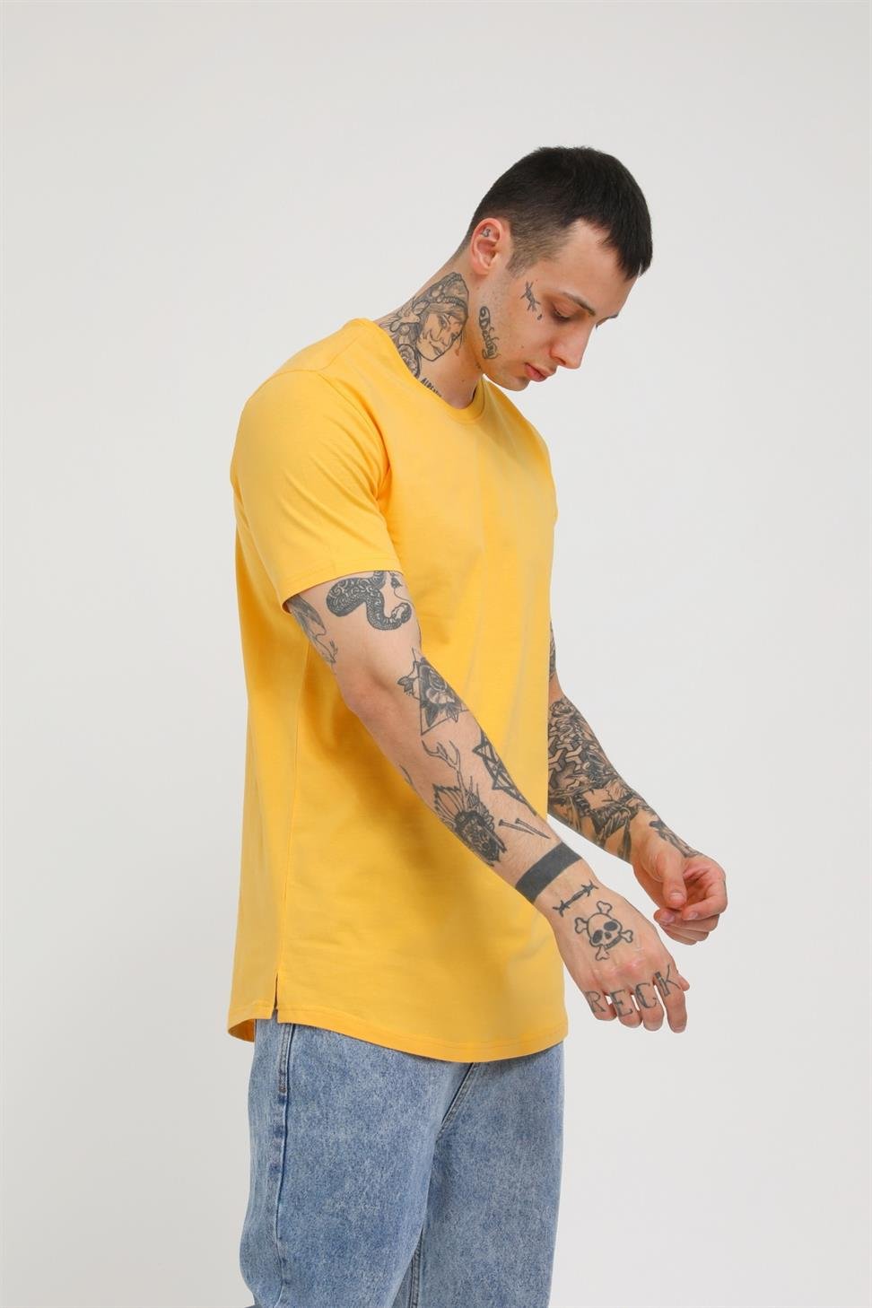 YANDAN YIRTMAÇLI BASİC  T-SHİRT R-5167